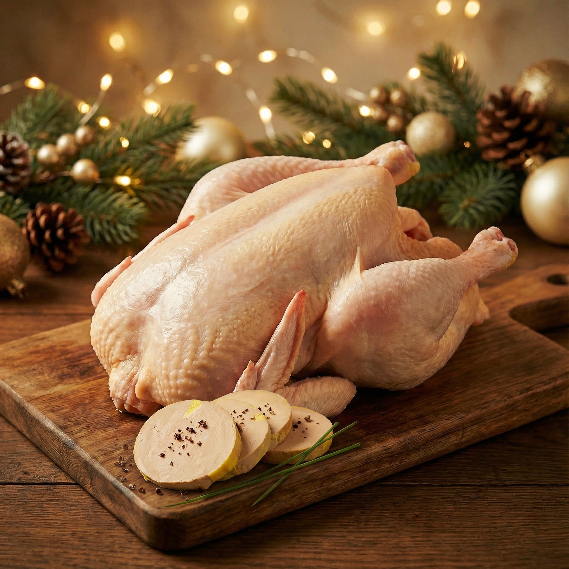 La Boucherie - Feestproducten - Label Rouge boerenkip zonder botten, gevuld met champagne en foie gras
